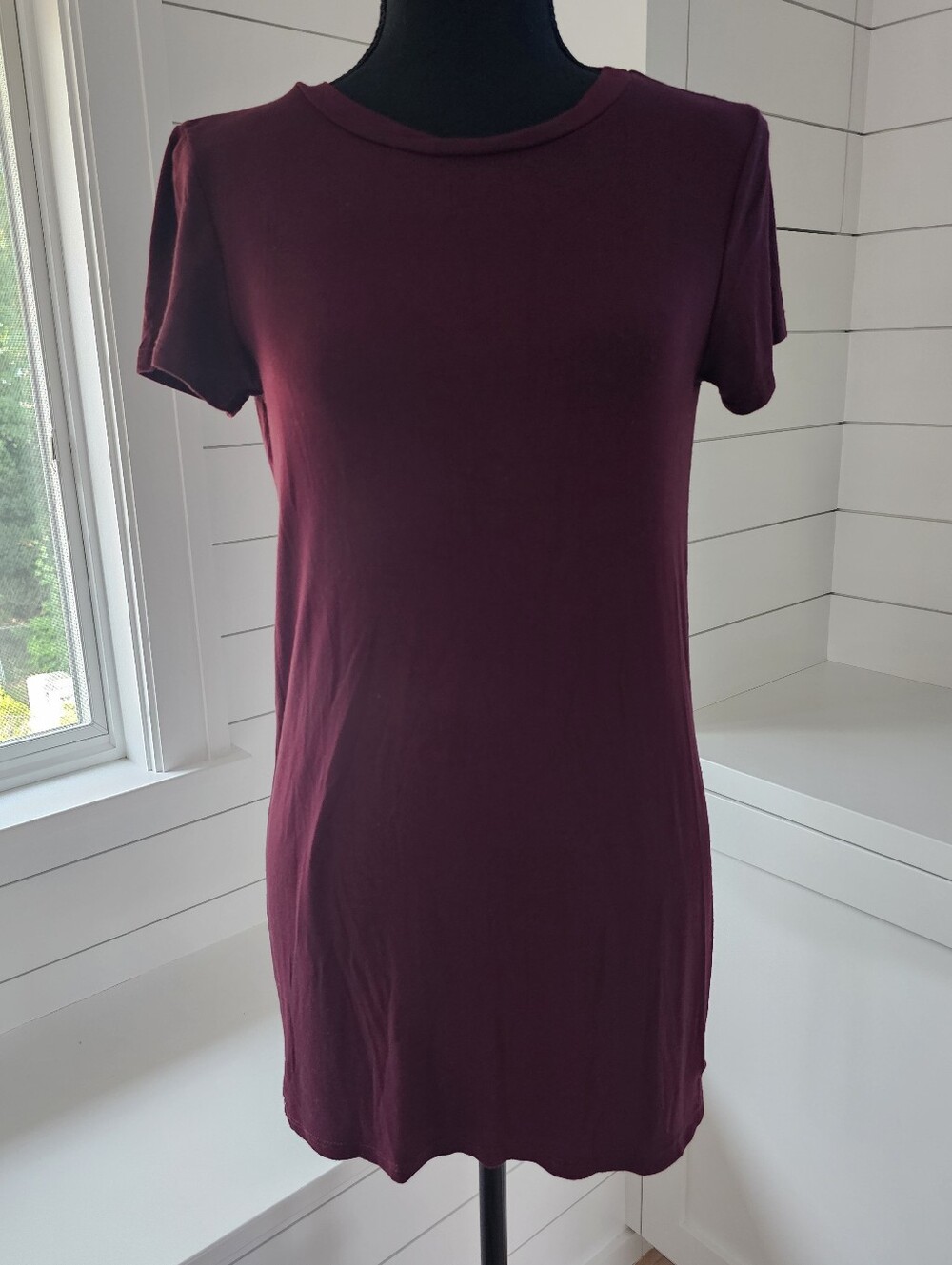 Wet Seal Short Sleeve Crewneck Tee Shirt Dress - Burgundy